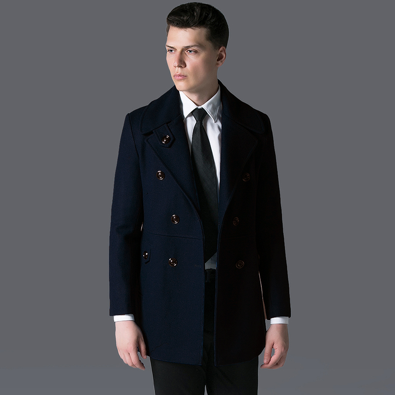 

Wool Trench Luxury Double Breasted Solid Color Long Style Mens Jackets And Plus Size 6xl Slim Fit Man Coats, Black