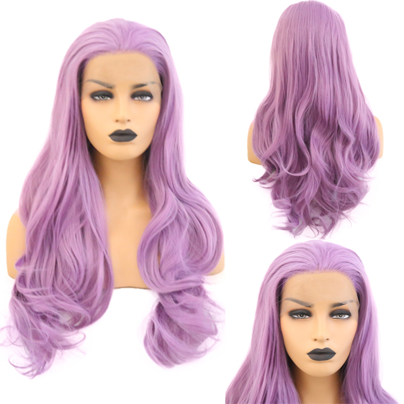 

AIMEYA Purple Wigs Long Wavy Synthetic Lace Front Wig Glueless Heat Resistant Fiber Woman Hair Free Part Wigs for Women, As pic