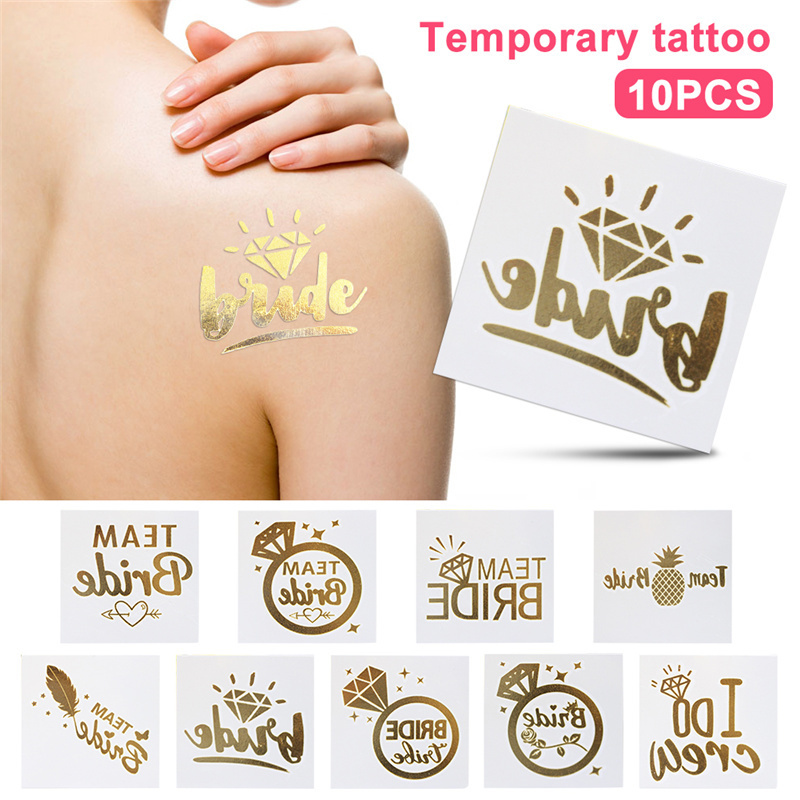 

10pcs/lot Bachelorette Party Fake Tattoos Team Bride Tattoo Wedding Party Decorations Bridal Shower Hen Party Gold Bridesmaid Stickers