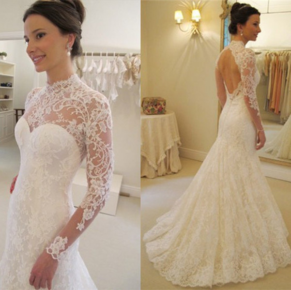 open back high neck wedding dress