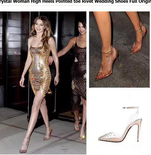 Qualité parfaite chaussures dames fond rouge talon chaussures de mariage Femmes Toe Escarpins cloutés Strappy Slingback Stilettos Sandales en cui
