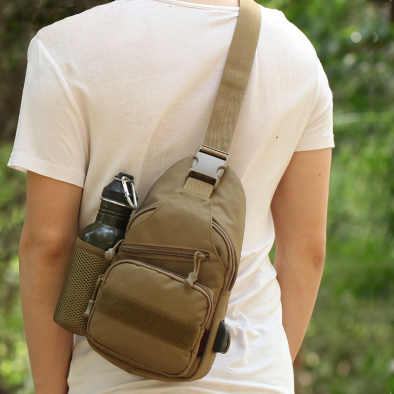 

USB Chest Bag Single Shoulder Camping Backpack Tactical Sports Bags Outdoor Hiking Hunting Army Mochlia Molle Camo Sack, Black color