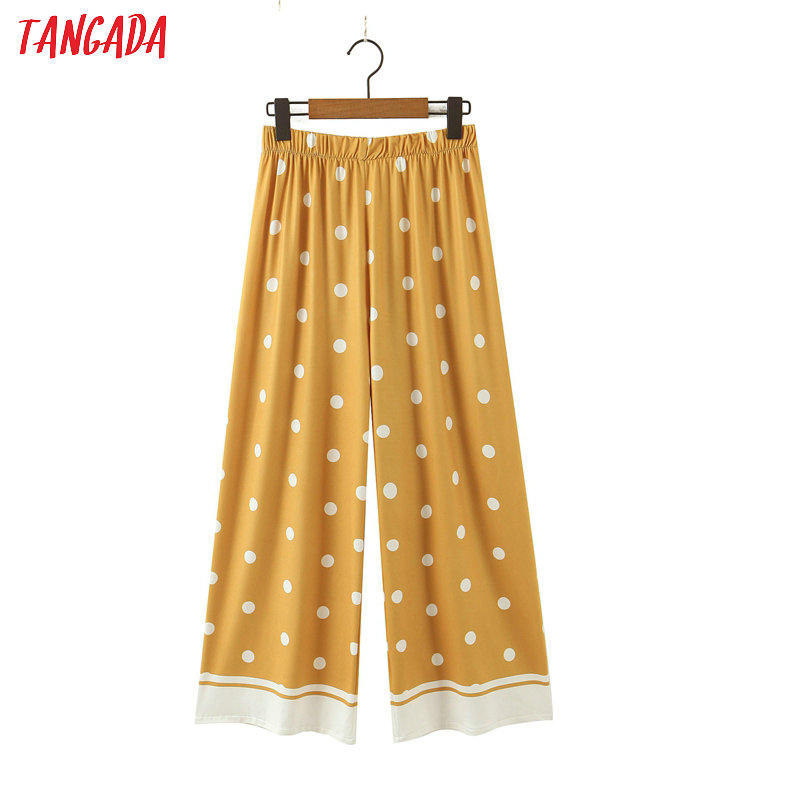 

Tangada women yellow dots print print long pants trousers vintage style strethy waist lady pants pantalon SL275, Blue