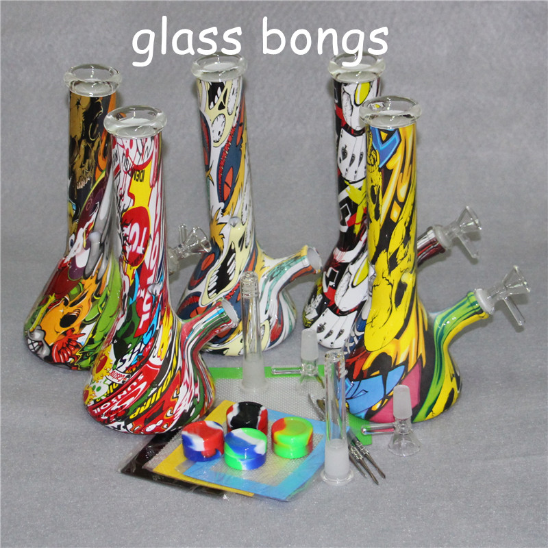 

New 10.5" glass bong beaker bongs water pipe oil rigs water pipes glass bubbler with dabber tool silicone mats oil container