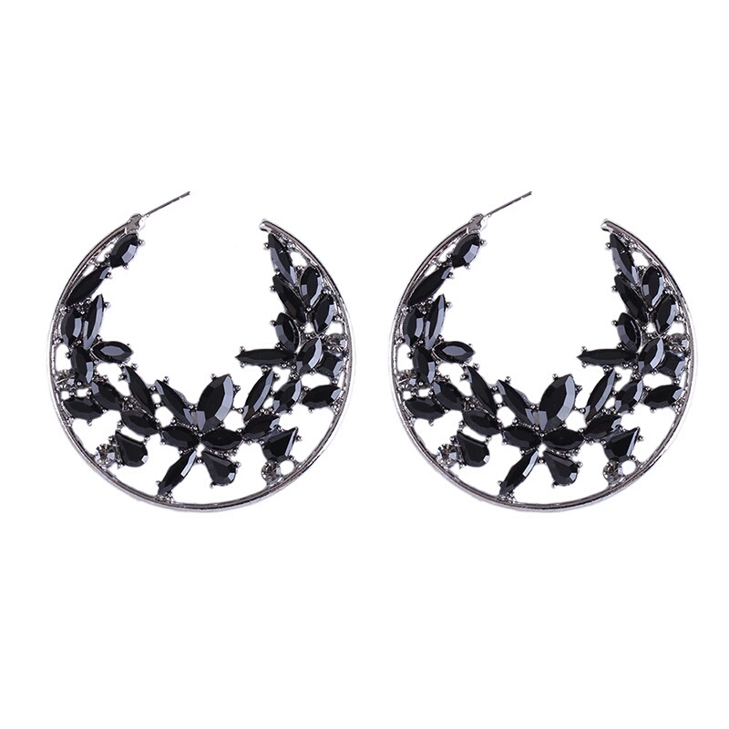 

Wholesale-lowers round dangle earrings for women luxury crystal chandelier earrings love gift for girlfriend 3 colors golden silver black