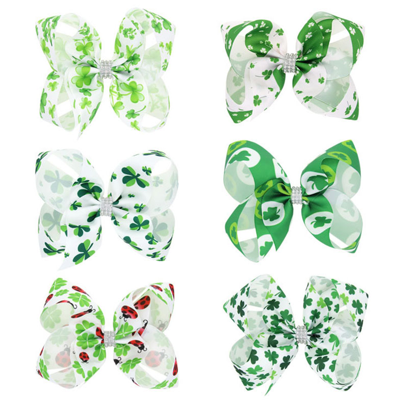 

New Four Leaf Clover Bowknot Hairpins Baby Girls Lucky Clover Barrettes Kids Bows clip Children Hair Accessories, Mixed