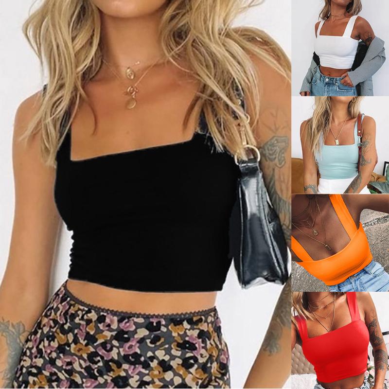 

Sexy Ladies Crop Tops Summer Women's Sexy Sleeveless Wide Straps Backless Solid Crop Top Slim Fit Tank Vest Top, Black