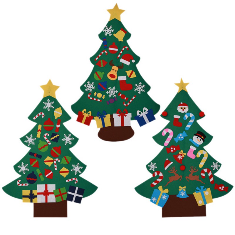 

2019 New Year Door Wall Hanging Xmas Decoration Kids DIY Felt Christmas Tree with Ornaments Children Christmas Gifts