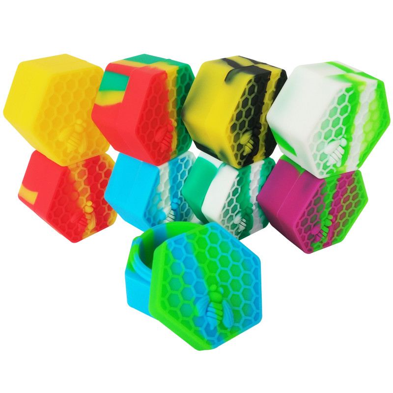 

Silicone Containers 5pcs/lot 26ml Hexagon With Bee Container Unbreaktable Food Grade Wax Concentrate Storage Silicone Jars Dab Containers