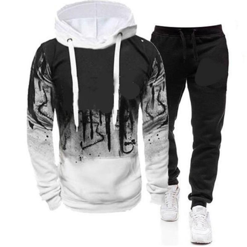 

Casual Tracksuit Men 2 Pieces Sets Hooded Sweatshirts Spring Autumn Male Pullover Hoodies Pants Suit Ropa Hombre Plus Size -4XL, Black pants