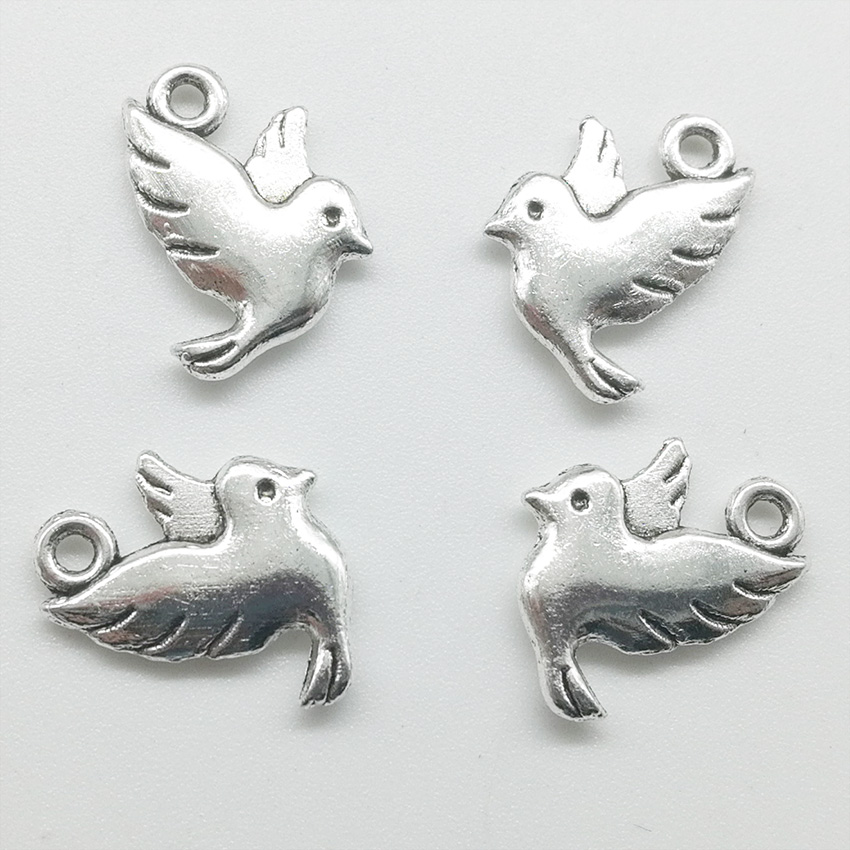 

150pcs pigeons dove antique silver charms pendants jewelry DIY Necklace Bracelet Earrings accessories 14*14mm Customize Generation delivery