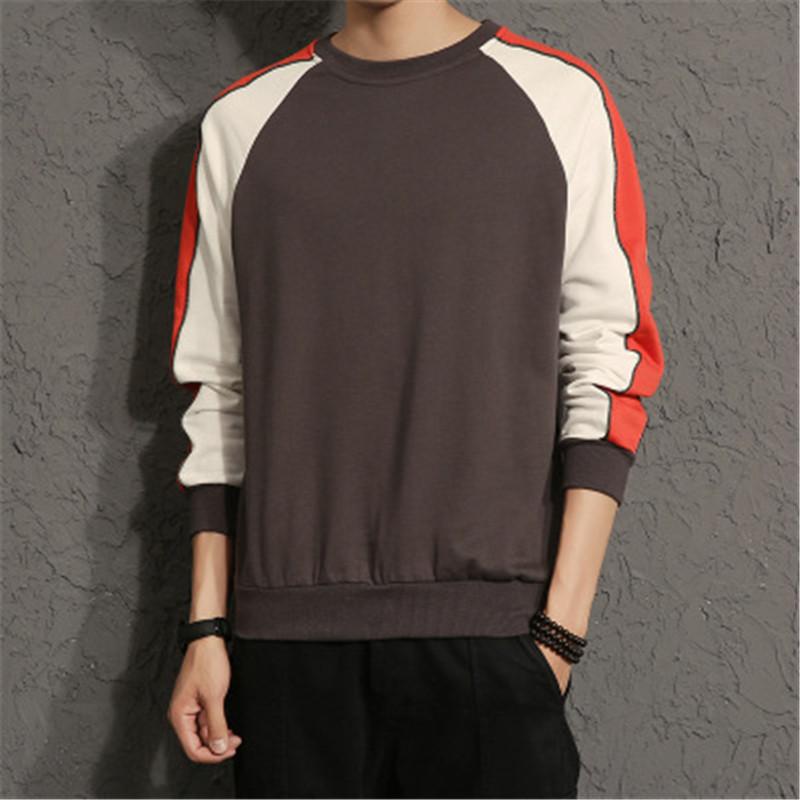 

Men Colorblock Long Sleeve T Shirt Fashion Loose Round Neck Patchwork Designer Tshirt Clothing Spring Trend New Male Casual Slim Tee Tops, Red