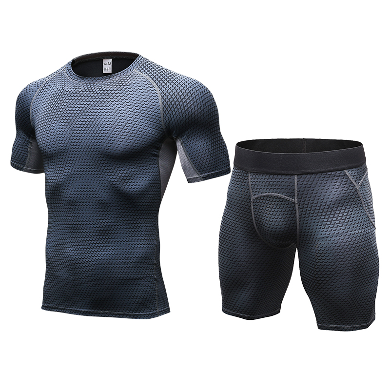 

2019 2 Pieces Sport Suit For Men Short Sleeve T-shirt + Shorts Fitness Tight Running Set Quick Dry Compression Men' Sportswear Gym Clothing, Red