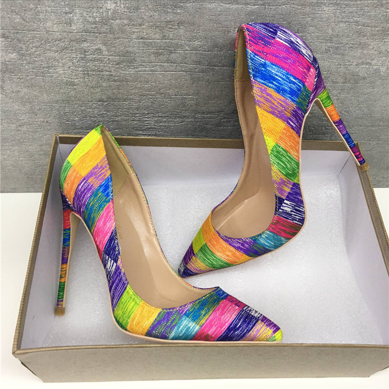 

fashion new pointed high-heeled exquisite colored suede elegant single shoes 12cm high heel ladies party shoes, Multi
