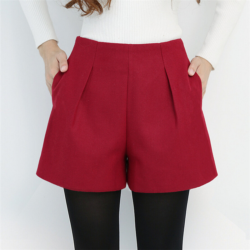 WKOUD Winter Shorts For Women Wool Boots Shorts Candy Colors Zip Up Loose Short Pants With Pockets Female Casual Wear DK6155 Y200509