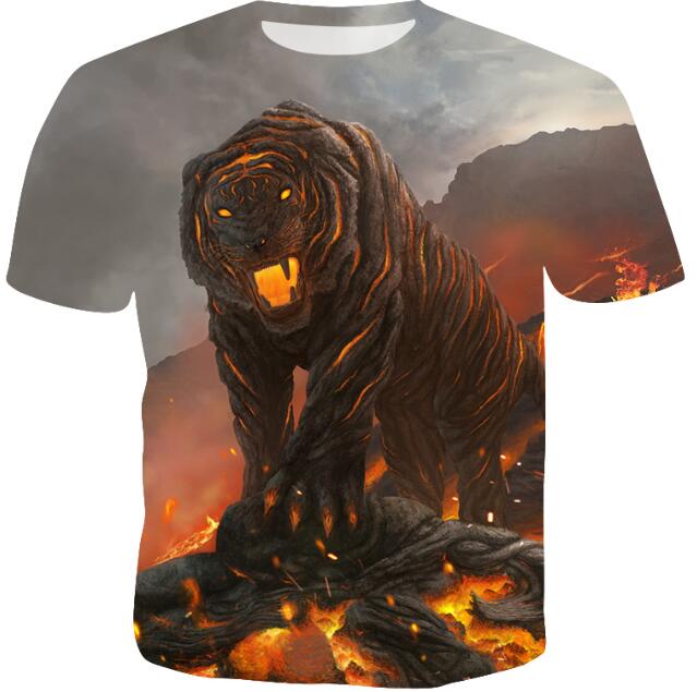 

2019 men's large size summer new 3D digital printing casual T-shirt, Black