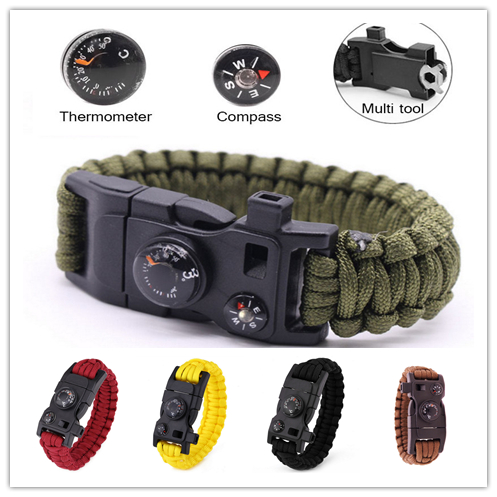 Compass Wrench Thermometer 15In1 Survival Bracelet Multi-function Military Emergency Camping Rescue EDC Bracelet Escape Tactical Wrist Strap-image-483719803