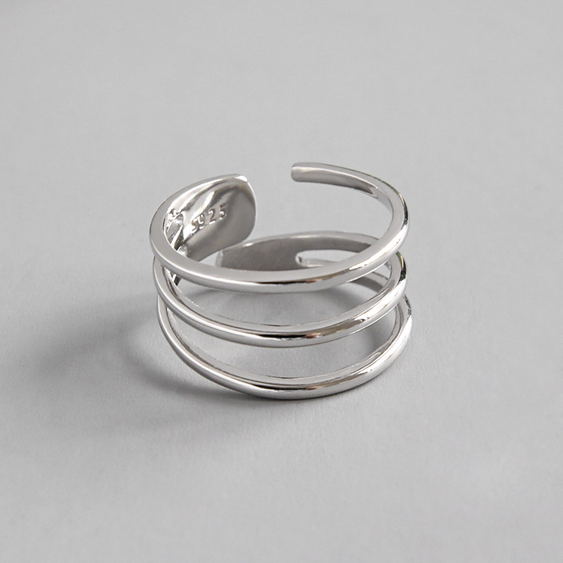 

Cluster Rings 11mm 100% Real. 925 SILVER Fine Jewelry Sterling Open Multi-Rows 3-Layers Geometric Long Ring Women's J14