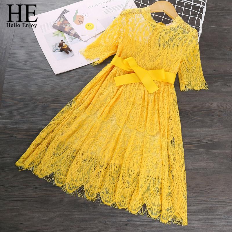 

HE Hello Enjoy Baby Girls Dresses 2020 Summer Girl Yellow Lace Wedding Princess Pageant Embroidered Dress Kids Party Clothes, L9447 red