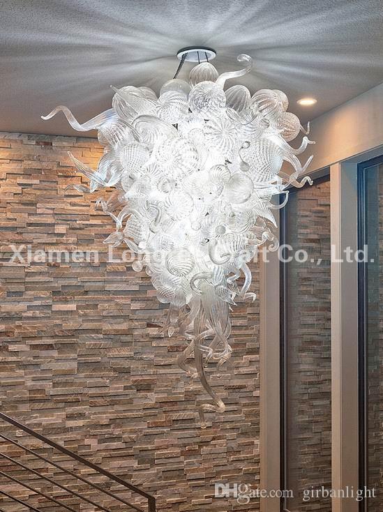 

Modern Art Designed White Clear Lamp Chandelier Light Foyer Villa Decor Handmade Glass Pendant Lamps Style LED Chandeliers-W