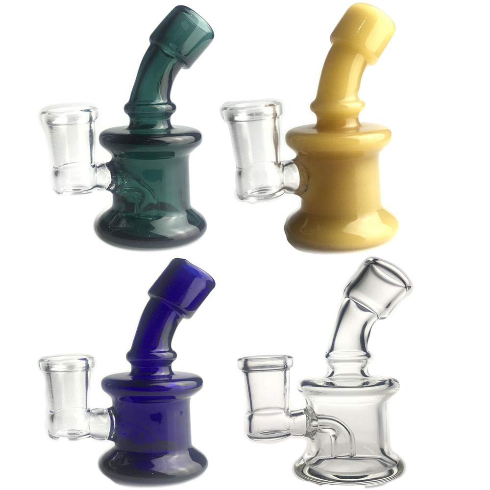 

New 3.5 inch oil rig glass bong mini recycler water pipes with green blue yellow clear 10mm 14mm female for smoking