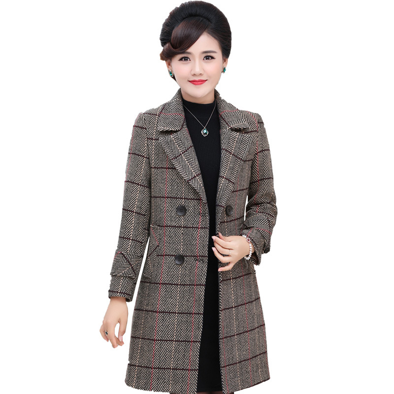 

Autumn and winter thickening new large size woolen coat Middle-aged women's fashion plaid woolen coat JQ889, Green