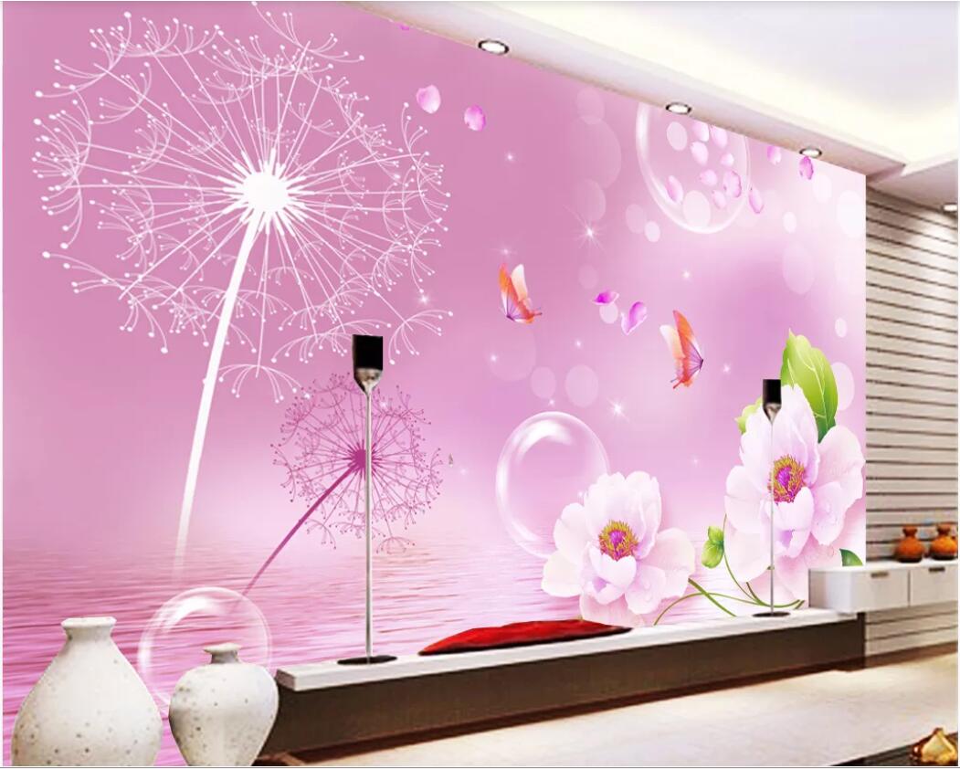 

3d room wallpaper custom photo mural Fashion dandelion peony butterfly 3D TV background wall self-adhesive wallpaper art canvas pictures, Non-woven fabric