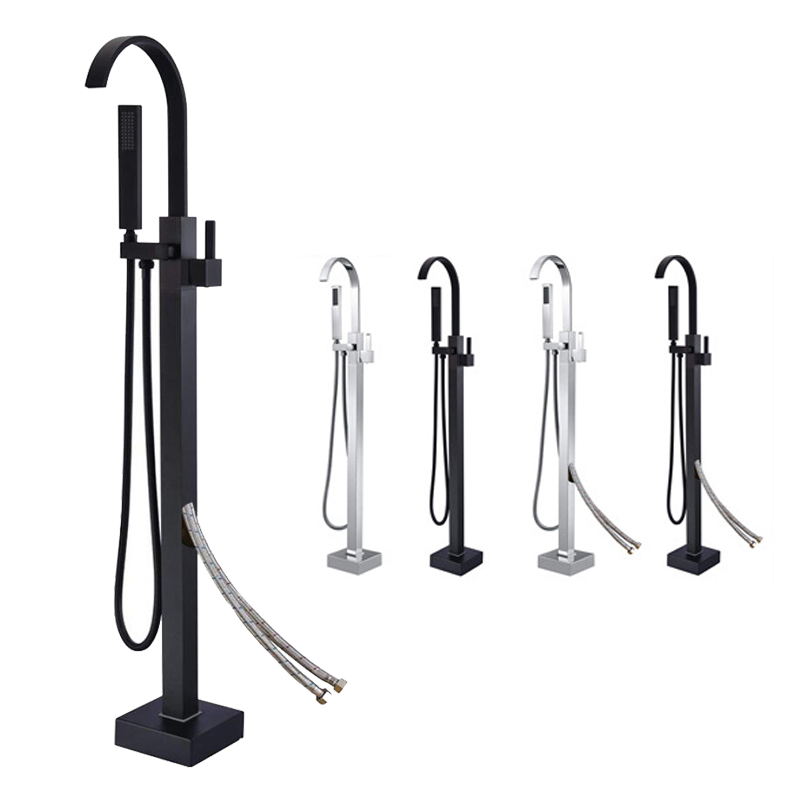 

Europe Style Matte Black Freestanding Bathtub Faucet Bath Spout Hot And Cold Diverter Square Copper Shower Mixer Taps