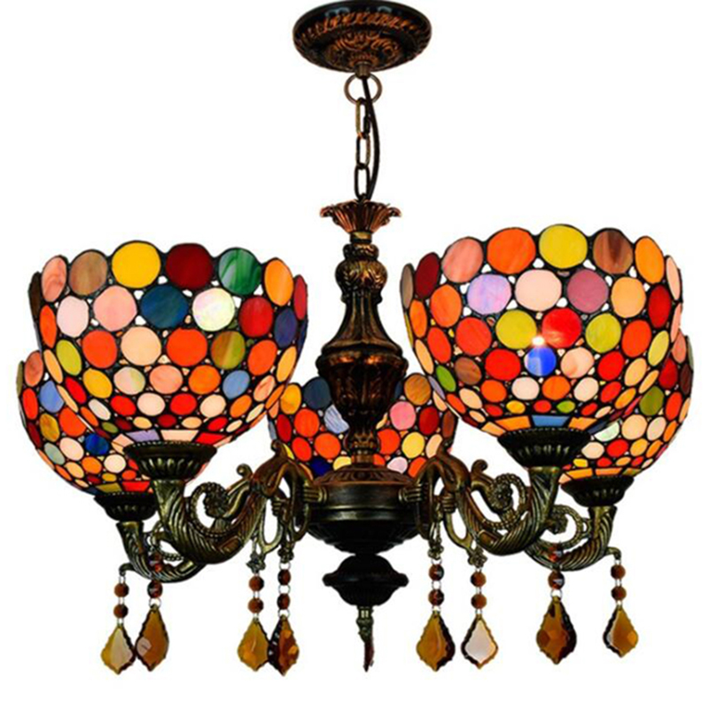 European Hanging Lamp Fixture Retro Pop Creativity Tiffany Pendant Lamp Mediterranean Style Stained Glass Decorative Chandelier-image-535157763