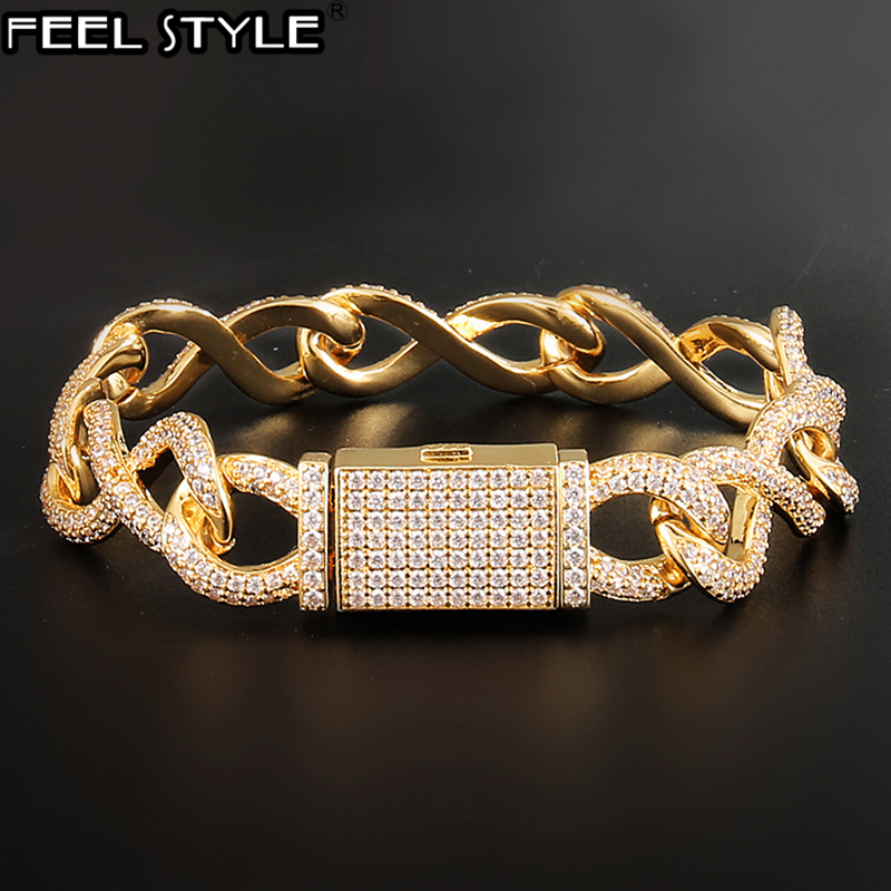 

Hip Hop 13MM Heavy Big Rock Lock Clasp Iced Out Bling CZ Cubic Zirconia Cuban Bracelets For Men Jewelry