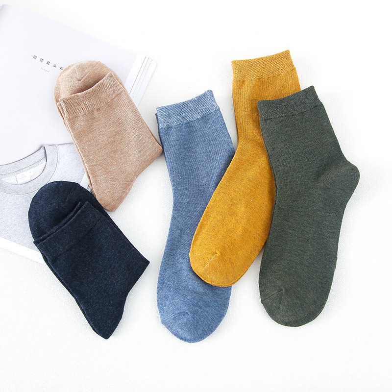 

5 Pairs Spring Autumn Cotton Socks Men Solid Color Casual Breathe Freely High Quality Men's Socks B009, Mix 5 pairs