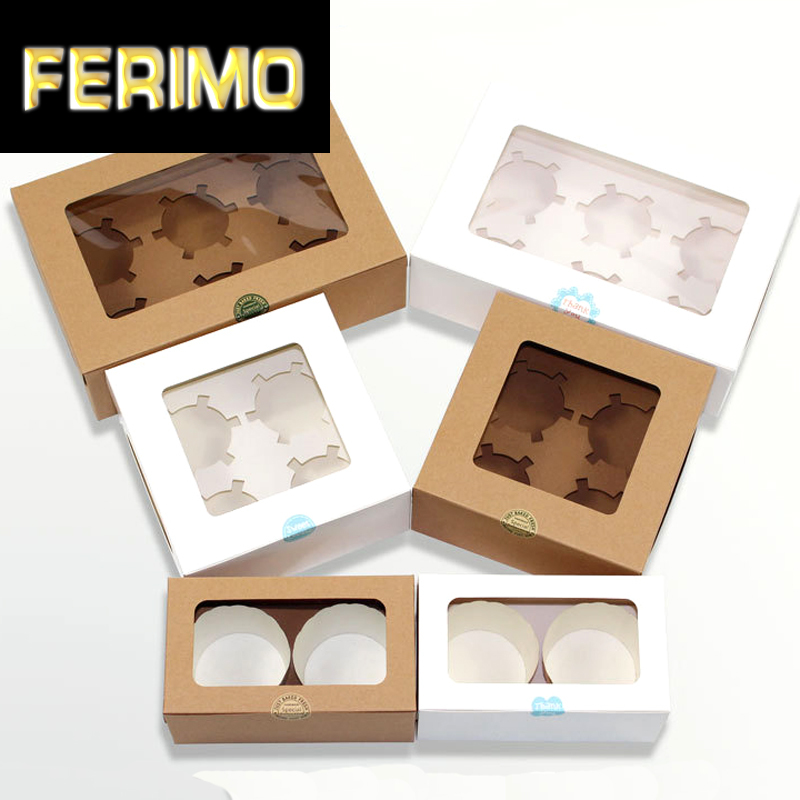 

10PCS 2/4/6/12 Holes Kraft Paper Cupcake Packing Box Muffin Box Wedding Party Case Holder White Cupcake with pvc window