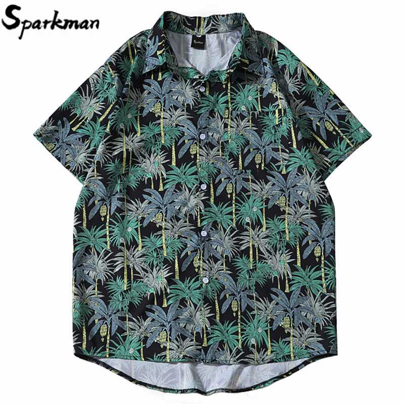 

Men Hawaiian Shirt Leaf Print 2020 Hip Hop Shirt Streetwear Harajuku Beach HipHop Tops Short Sleeve Summer Aloha Shirts, B1252056 green