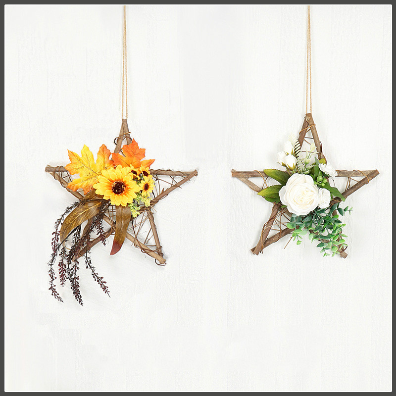 

Vine Rattan Christmas Wreath Star Round Ring Flower Wreath Wedding Garland for Christmas New Year Wedding Home Decor Door