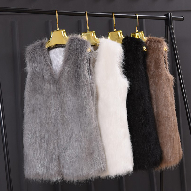 

Spring Fashion Faux Fur Women Ladies Sleeveless Slim Vest Jackets Coat Outerwear Waistcoat Plus Size XXXL Black Gray Q4961, White
