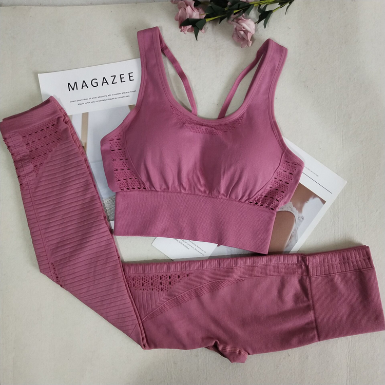

Seamless Yoga Set Women Fitness Clothing Sportswear Woman Gym Leggings Padded Push-up Strappy Sports Yoga Bra 2 Pcs Sportswear, Purple set