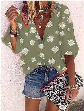 

2020 New Ladies Tops Casual 3/4 Sleeve Shirts Ladies Fashion With Daisy Print Small Flash Shirt Pullover Shirts For Women, Black