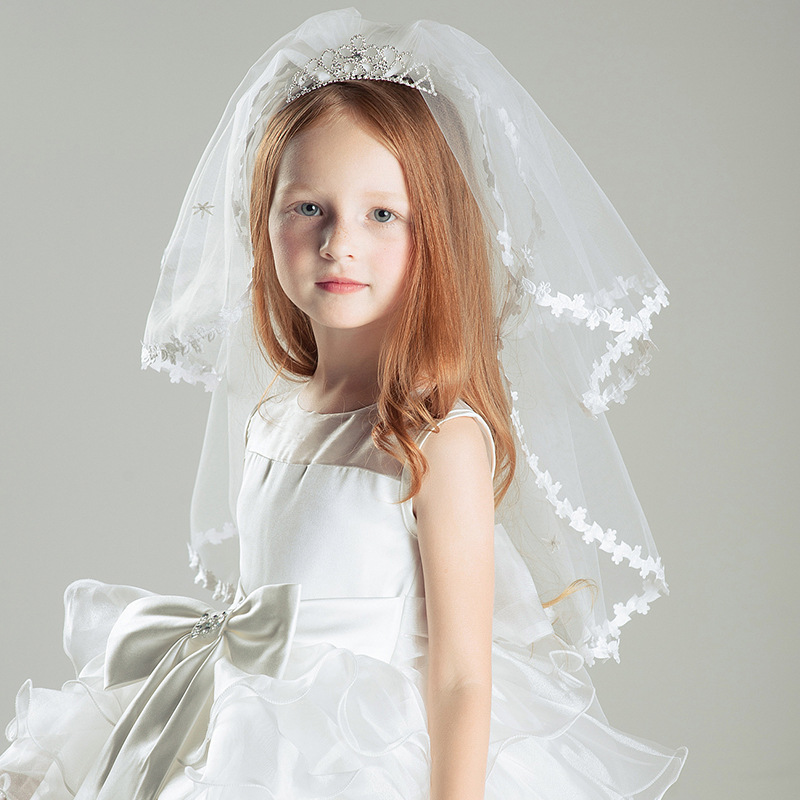 Girls Multicolor Headdress Headband w// Veil Wedding Flower Girl Communion LD