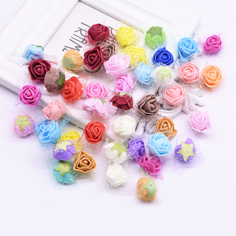 

200pcs 2cm Mini Tiny Lace Foam Rose Heads Artificial Flowers DIY Scrapbooking Wedding Wreath Decoration Supplies Handmade Crafts, Pe06