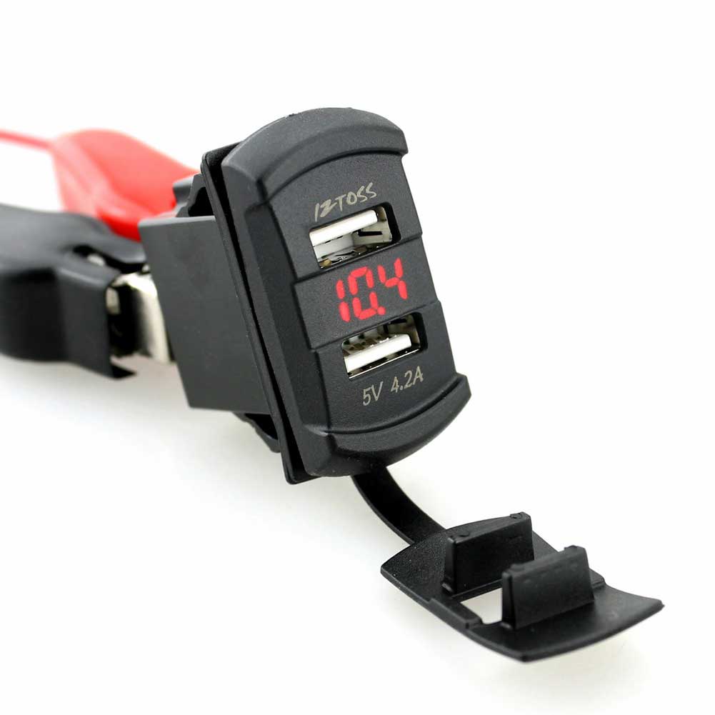 CAR IZTOSS Car Dual USB Charger Socket Plug Rocker Style with Voltmeter Blue LED Light DC12-24V 4.2A-image-467290175