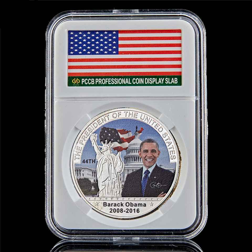 US 44th President Obama Silver Plated Eagle Craft Make America Great Again Commander In Chief Commemorative Coin W/Pccb Box-image-522493303