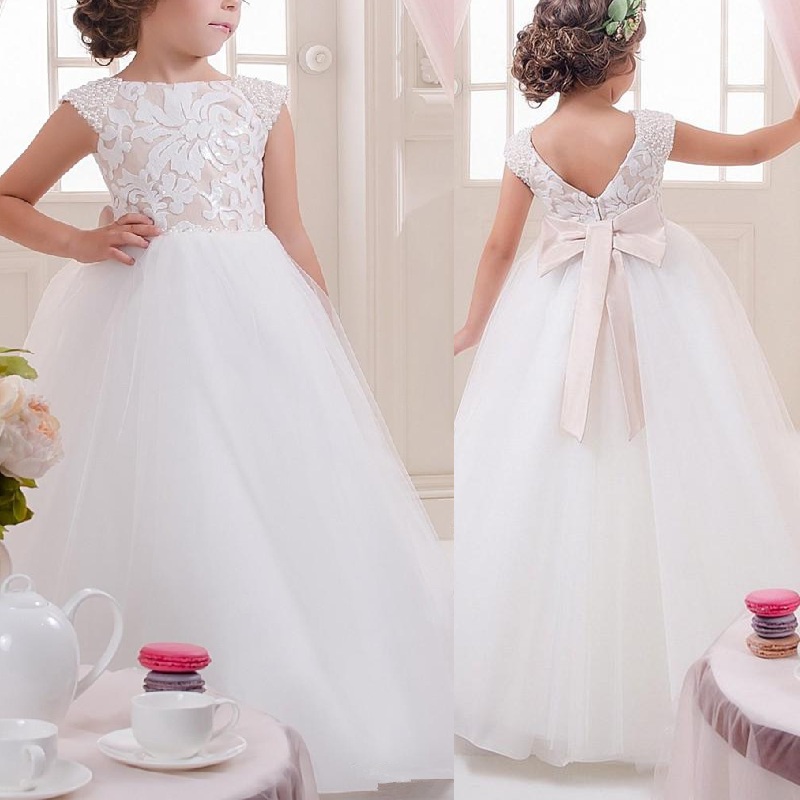 

Flower Girl Dresses Off Shoulder Tulle Children Wedding Dresses Elegant Little Girl Pageant, All white