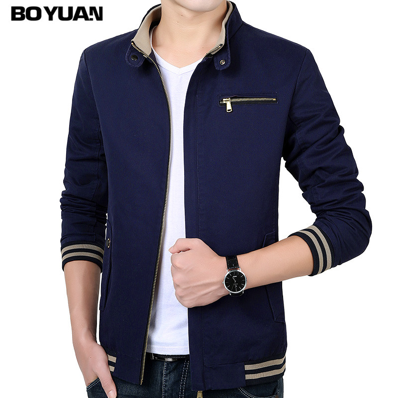 

BOYUAN Bomber Jacket Brand Clothing 2017 Aumtum Spring Jacket Men Stand Collar Plus Size M-4XL Slim Fit Casual Solid Coat BY813, Black;brown