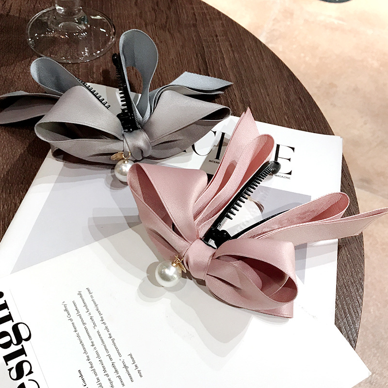 

2020 New Korea Style Sweet Hairpin Cute Ribbon Bow Imitation Pearl Banana Hair Clip Women Fashion Hair Accessories