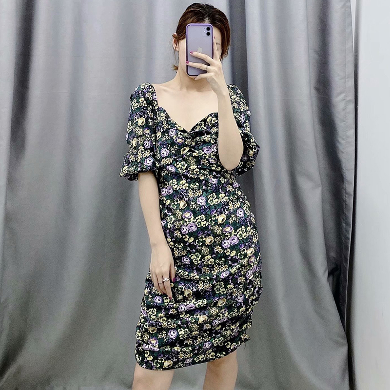 

Boho Styles Floral Print Mini Dress Lantern Half Sleeve Bodycon Beach Dress Back Zipper Backless Holiday Summer Robe Femme