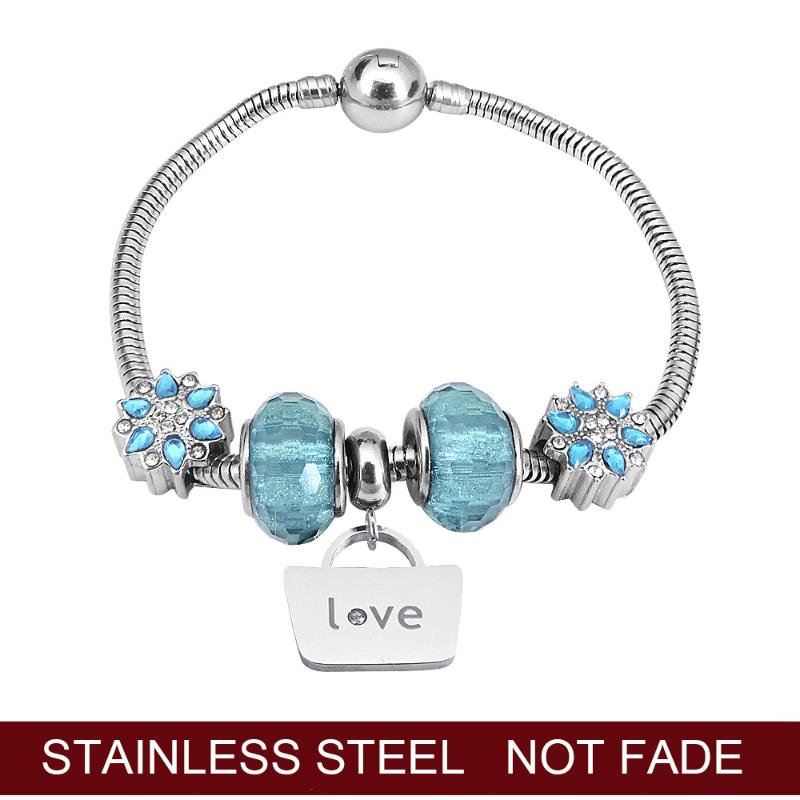 

Classic Silver Dream Charm Bracelet Blue Color Murano Glass Bead Bracelet Women's Stainless Steel