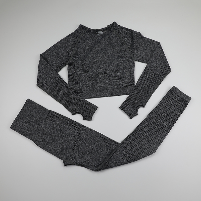 

2 Piece Seamless Yoga Set Women Gym Clothing Fitness Long Sleeve Crop Top+High Waist Workout Leggings Sports Suit 10 Colors, Black