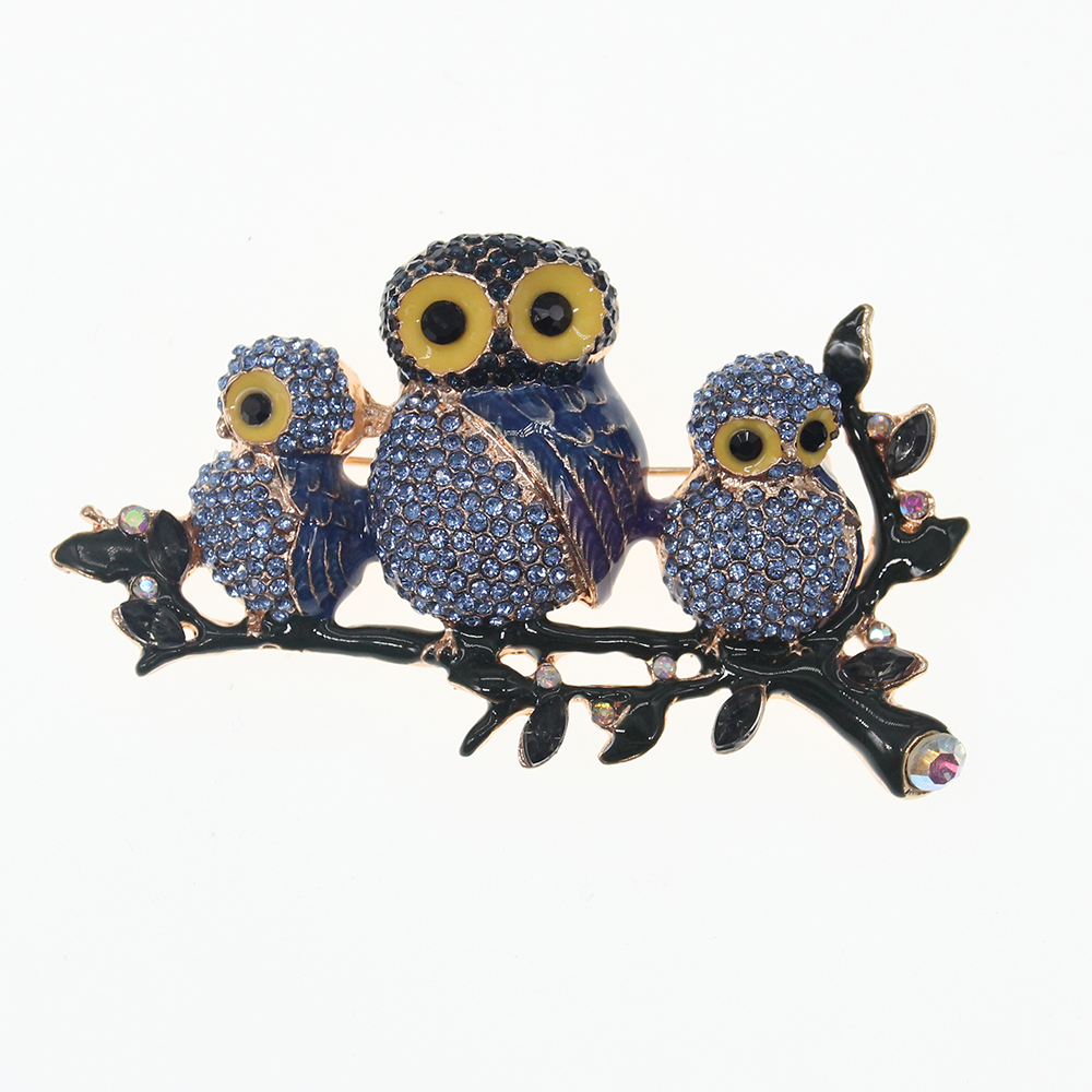20PCS/Lot Rhinestones Three Owl Branch Brooches Enamel Animal Bird Eagle Brooch Pin-image-465458702