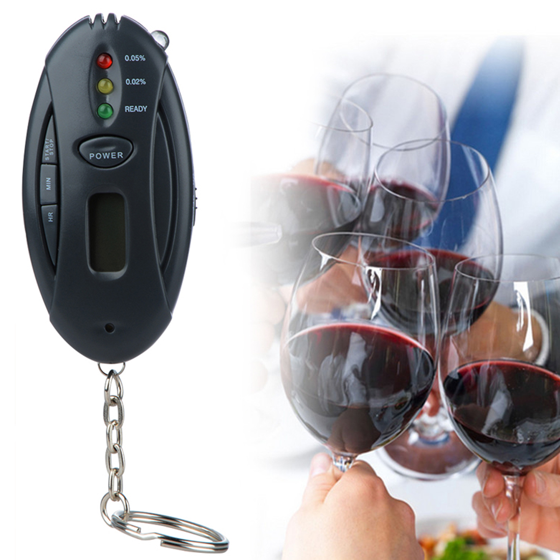 

3 in1 Alcohol Analyzer Mini Flashlight Led Keychain Alcoholimetro Breathalyzer Parking Gadgets Digital Alcohol Tester with Lcd Clock Timer