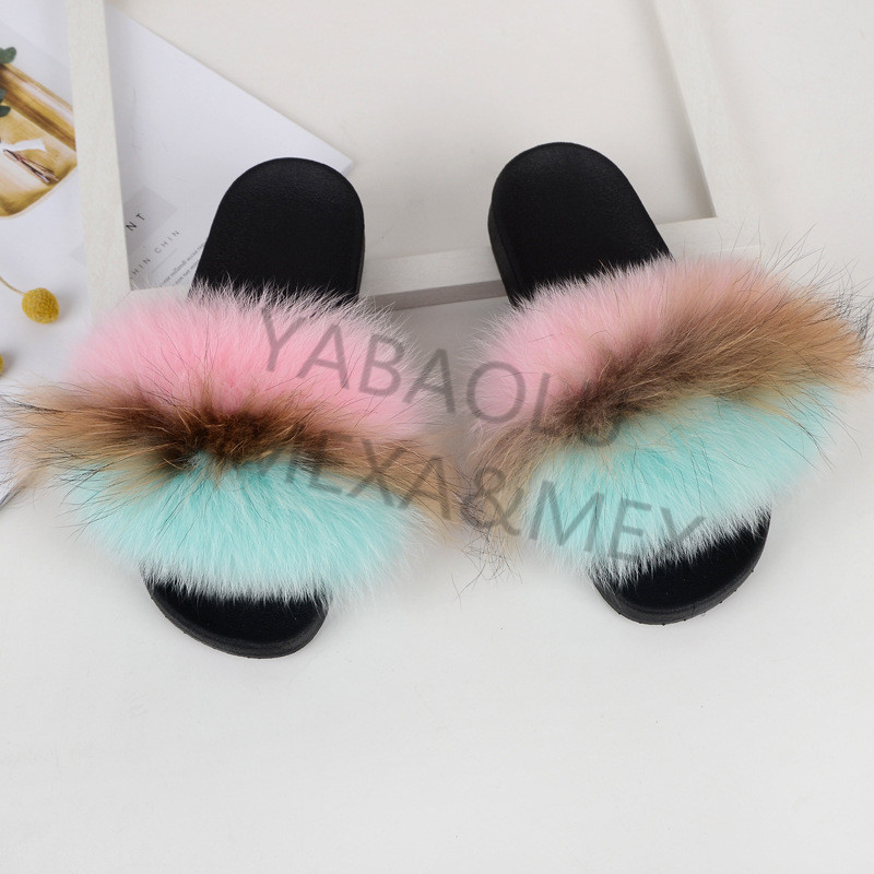 

Woman Real Fur Slippers Home Fluffy Slides Ladies Indoor Fashion Furry Women Flat Shoes 2020 Wholesale Women Slippers, B30
